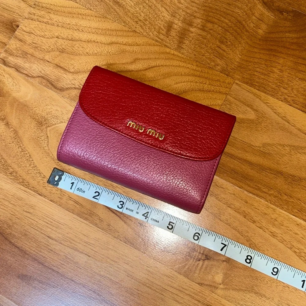 Authentic Miu Miu Goatskin Madras Bicolor Flap Wallet Fuoco Bruyere